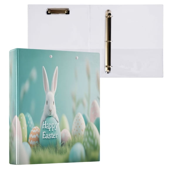 joogoo Cute Easter Rabbit Hardcover 3 Ring Binder 1.5" Round Rings Interior Pockets Binders Organizer 1 Pack