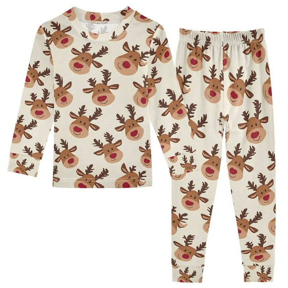 joogoo Cute Elk Reindeer 2 Piece Long Sleeve Tee and Pants Cotton Pajama Set 3T