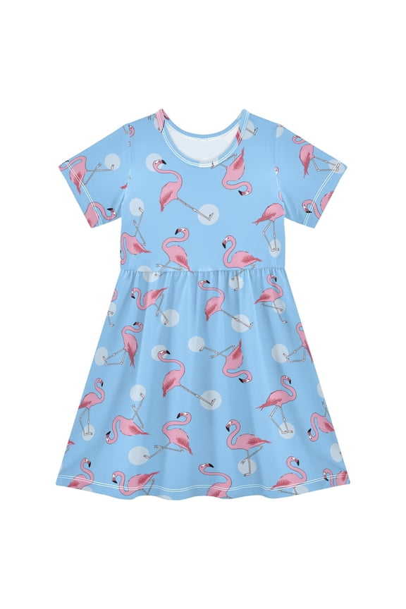 Cute Flamingo Girls' Short Sleeve Dress Kids Dresses 4T