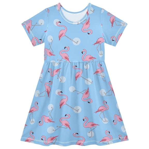 joogoo Cute Flamingo Girls' Short Sleeve Dress Kids Dresses 5-6T
