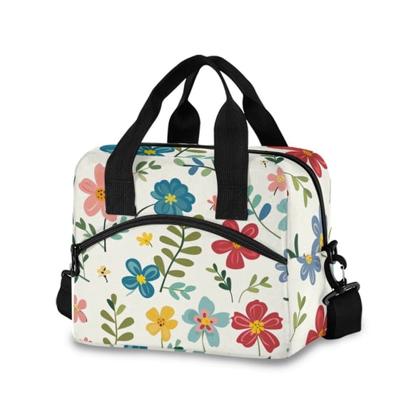 joogoo Cute Flowers Insulated Lunch Bags Reusable Cooler Box with Shoulder Strap