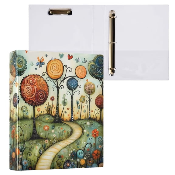 joogoo Cute Forest Landscape Hardcover 3 Ring Binder 1.5" Round Rings Interior Pockets Binders Organizer 1 Pack