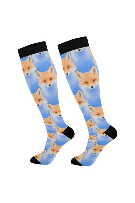 Cute Fox Long Socks Women Men Knee High Sock