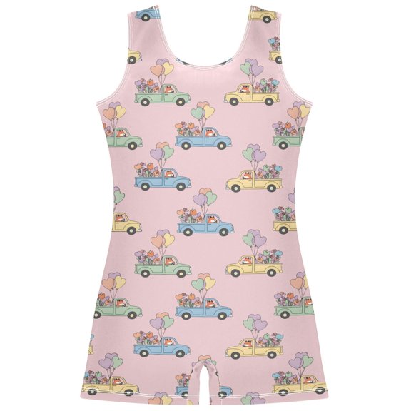 joogoo Cute Fox Driving Pattern Girls Leotards Gymnastics Tumbling Outfit Biketard Unitard 5-6Years