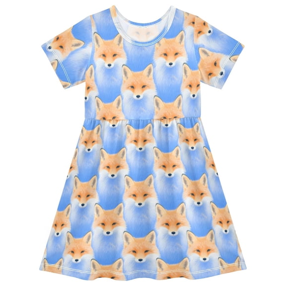 joogoo Cute Fox Girls' Short Sleeve Dress Kids Dresses 5-6T