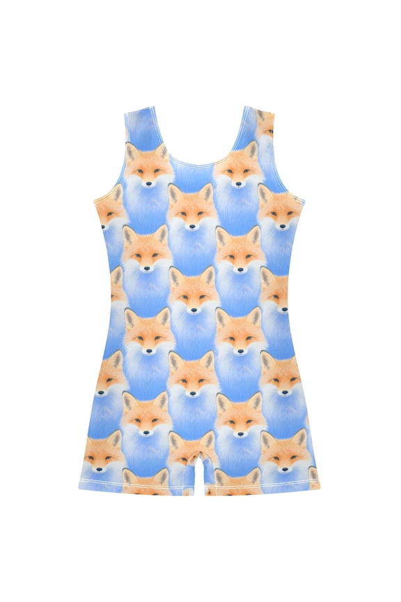 Cute Fox Pattern Girls Leotards Gymnastics Tumbling Outfit Biketard Unitard 2-3Years