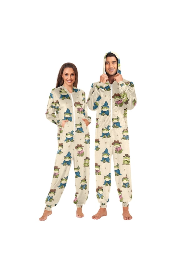 Cute Frog with Hats Unisex Adults Onesies Pajamas Jumpsuits L