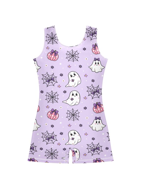 Cute Ghosts Floral Pattern Girls Leotards Gymnastics Tumbling Outfit Biketard Unitard 7-8Years