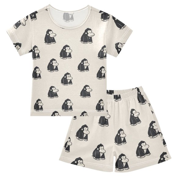 joogoo Cute Gorilla Pattern Pajama Sets Short Sleeve Cotton 2-Piece Sleepwear 6Y
