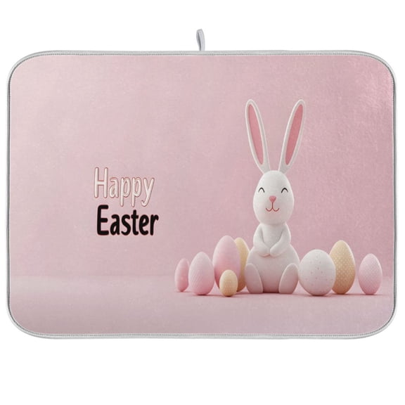 joogoo Cute Happy Easter Rabbit Dish Drying Mat Kitchen Counter Absorbent Drying Pad 16x18 in Drainer Rack