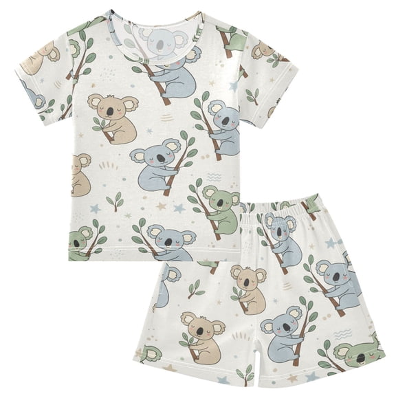 joogoo Cute Koala Pattern Pajama Sets Short Sleeve Cotton 2-Piece Sleepwear 14Y