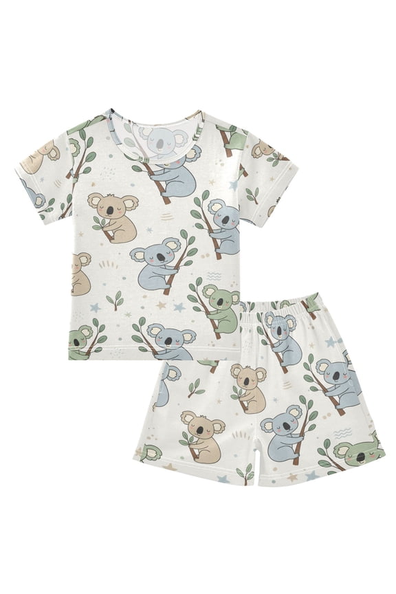 Cute Koala Pattern Pajama Sets Short Sleeve Cotton 2-Piece Sleepwear 14Y