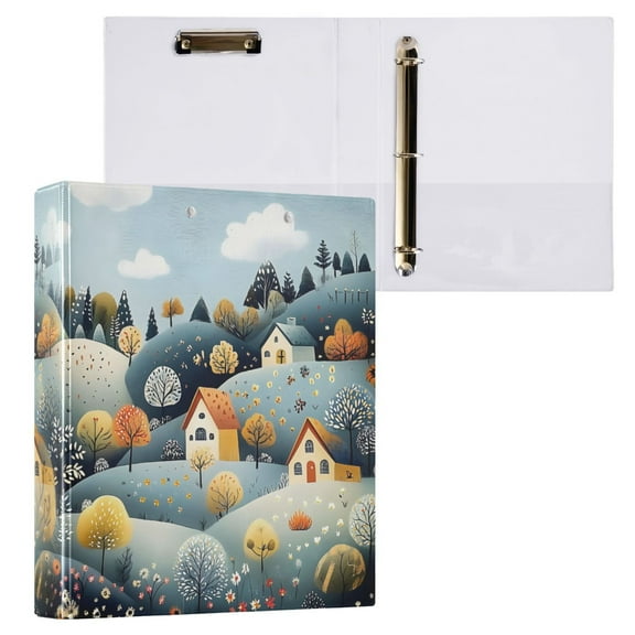 joogoo Cute Landscape Hardcover 3 Ring Binder 1.5" Round Rings Interior Pockets Binders Organizer 1 Pack