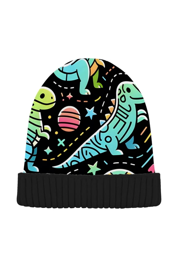 Cute Magic Line Dinosaurs Beanie Hats Men Women Cuffed Skull Cap Winter Warm Knit Thick Beanies