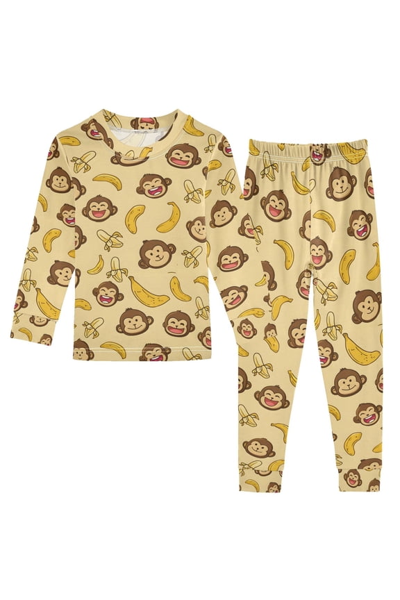 Cute Monkey Banana 2 Piece Long Sleeve Tee and Pants Cotton Pajama Set 3T