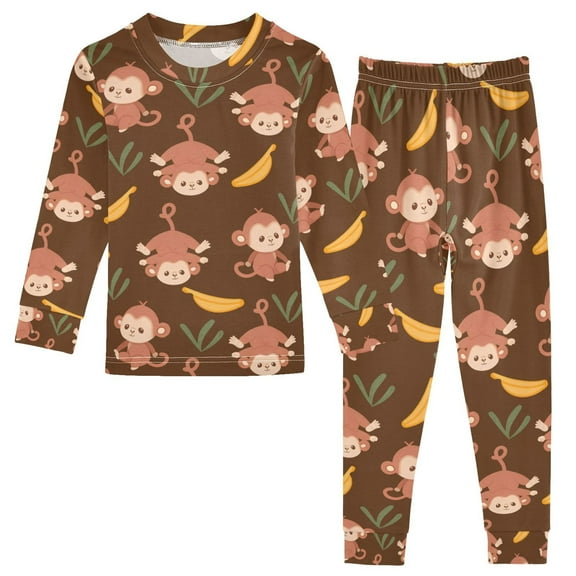 joogoo Cute Monkey Banana 2 Piece Long Sleeve Tee and Pants Cotton Pajama Set 4T