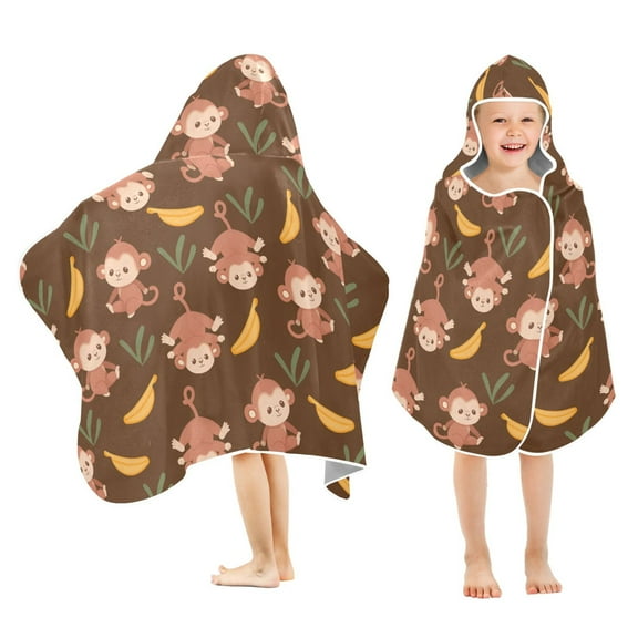 joogoo Cute Monkey Banana Kids Hooded Beach Towel Baby Bath Towel 23.5"x50"