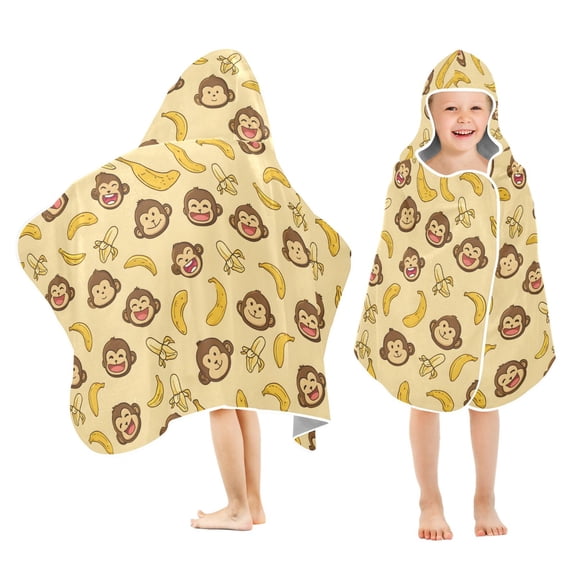joogoo Cute Monkey Banana Kids Hooded Beach Towel Baby Bath Towel 23.5"x50"