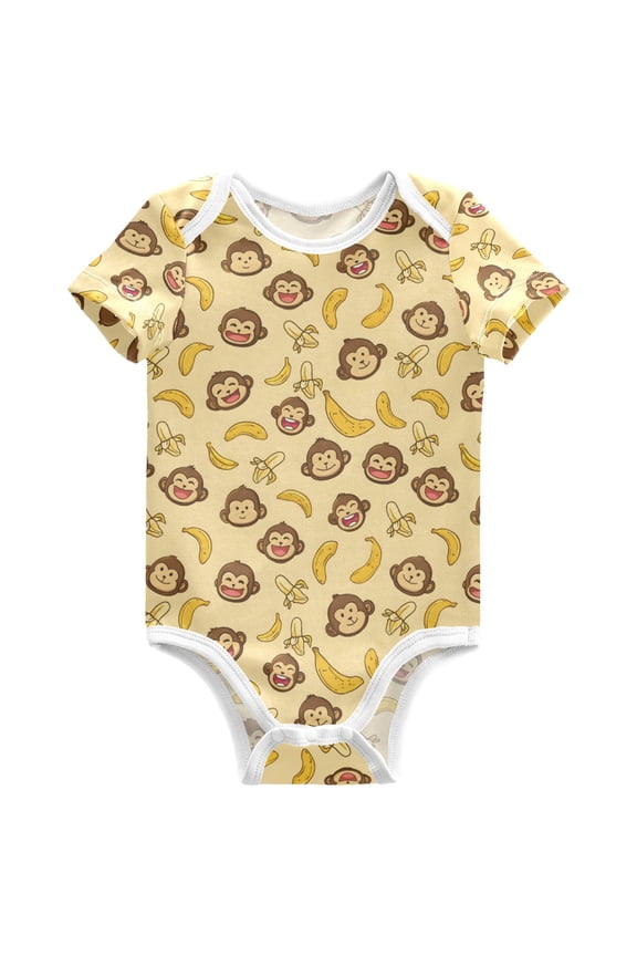 Cute Monkey Banana Pattern Baby Bodysuits Short Sleeve Cotton Onesies Clothes 6Months