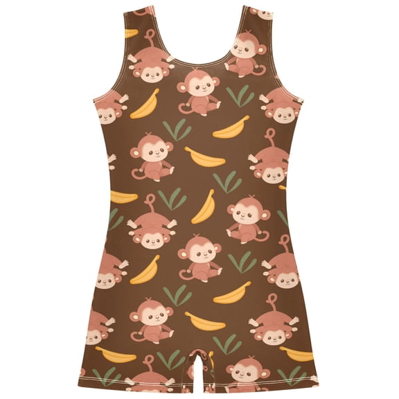 joogoo Cute Monkey Banana Pattern Girls Leotards Gymnastics Tumbling Outfit Biketard Unitard 3-4Years