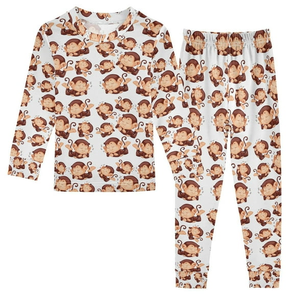 joogoo Cute Monkey Sleeping 2 Piece Long Sleeve Tee and Pants Cotton Pajama Set 8Y