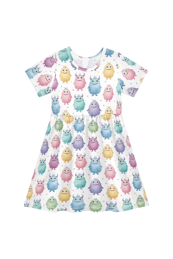 Cute Monsters Girls' Short Sleeve Dress Kids Dresses 3T