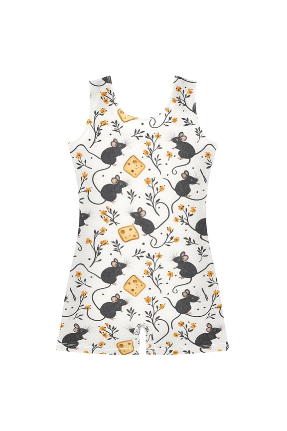Cute Mouse Rat Pattern Girls Leotards Gymnastics Tumbling Outfit Biketard Unitard 7-8Years
