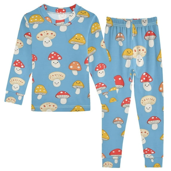 joogoo Cute Mushrooms-b1 2 Piece Long Sleeve Tee and Pants Cotton Pajama Set 8Y