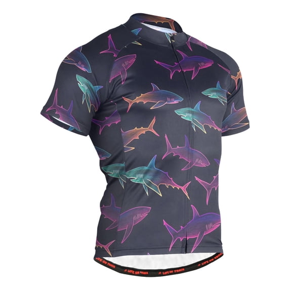 joogoo Cute Neon Sharks Swim Men's Cycling Jerseys Mountain Bike Short Sleeve Tops M