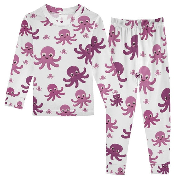 joogoo Cute Octopus Cartoon 2 Piece Long Sleeve Tee and Pants Cotton Pajama Set 3T