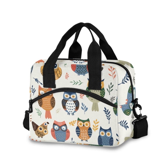 joogoo Cute Owl Pattern Insulated Lunch Bags Reusable Cooler Box with Shoulder Strap