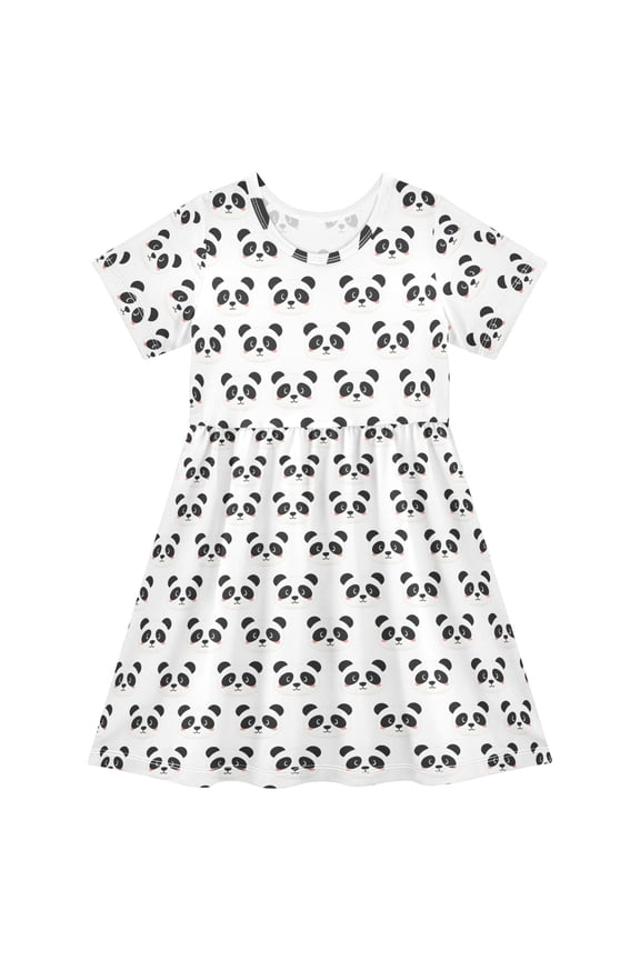 Cute Panda Cartoon Girls' Short Sleeve Dress Kids Dresses 2T