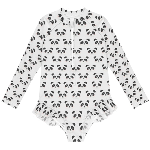 joogoo Cute Panda Cartoon Pattern Girls One-Piece Swimsuits UPF 50+ Long Sleeve Rash Guard Bathing Suit 4 Years