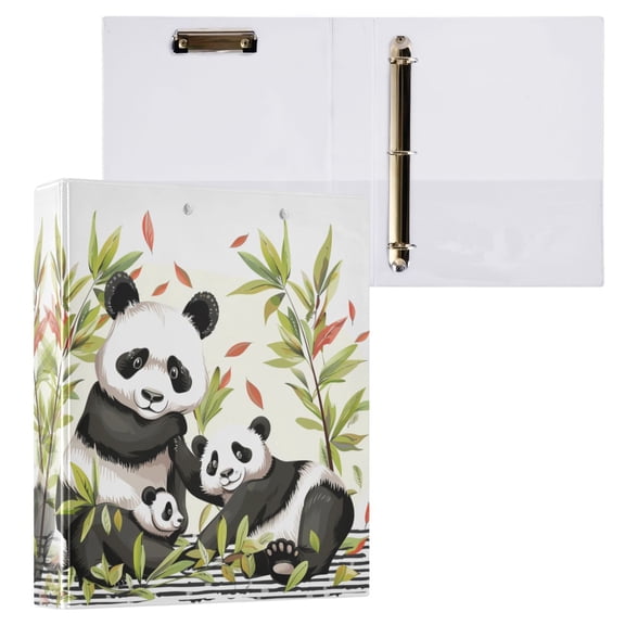 joogoo Cute Panda Family Leaves Hardcover 3 Ring Binder 1.5" Round Rings Interior Pockets Binders Organizer 1 Pack