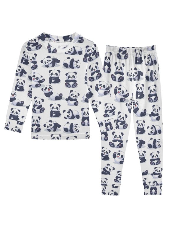 Cute Pandas Cartoon Kids 2 Piece Long Sleeve Tee and Pants Pajama Set 4T