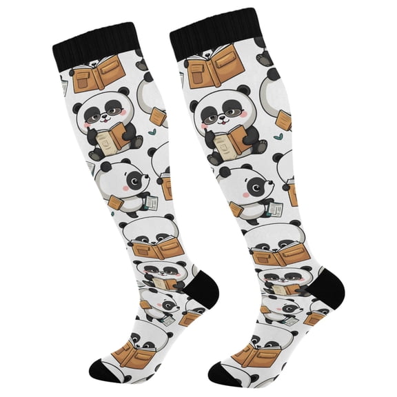 joogoo Cute Pandas Reading Socks Women Men Knee High Sock