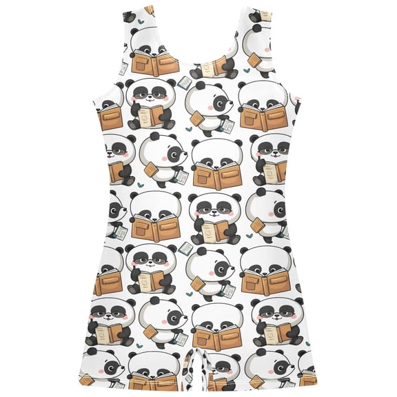 joogoo Cute Pandas Reading Pattern Girls Leotards Gymnastics Tumbling Outfit Biketard Unitard 9-10Years
