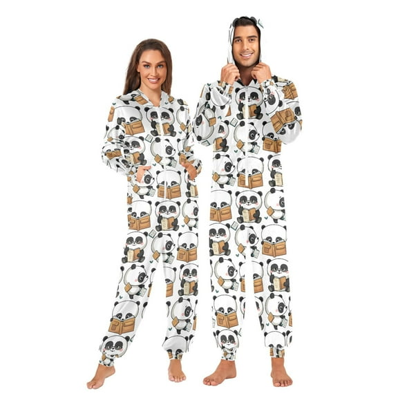 joogoo Cute Pandas Reading Unisex Adults Onesies Pajamas Jumpsuits M