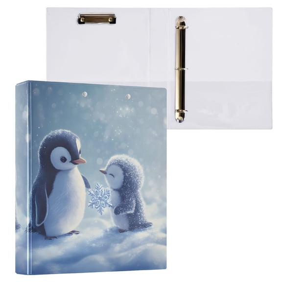 joogoo Cute Penguin Winter Hardcover 3 Ring Binder 1.5" Round Rings Interior Pockets Binders Organizer 1 Pack