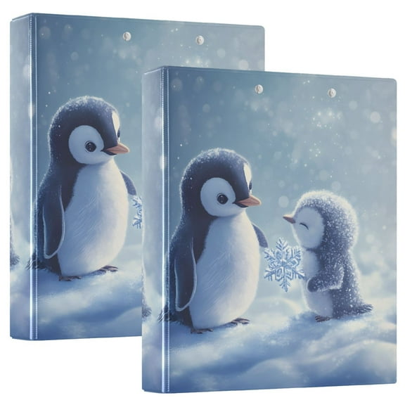 joogoo Cute Penguin Winter Hardcover 3 Ring Binder 1.5" Round Rings Interior Pockets Binders Organizer 2 Pack