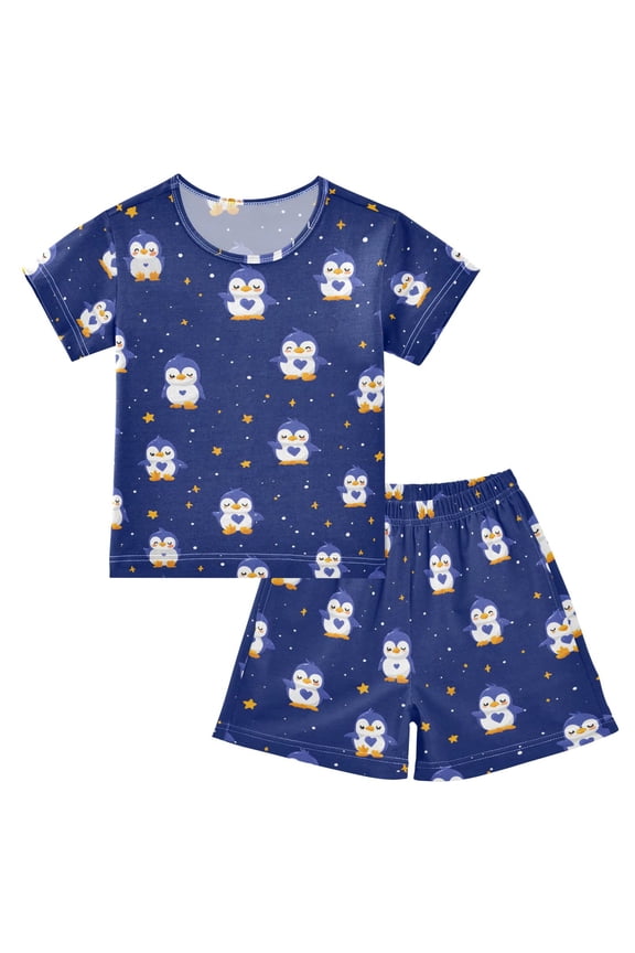 Cute Penguins Pajama Sets Short Sleeve Cotton 2-Piece Sleepwear 10Y