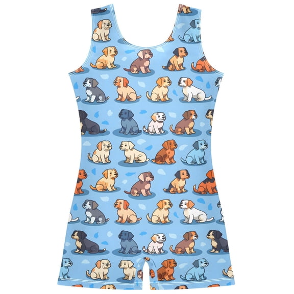 joogoo Cute Pug Dog Pattern Girls Leotards Gymnastics Tumbling Outfit Biketard Unitard 3-4Years