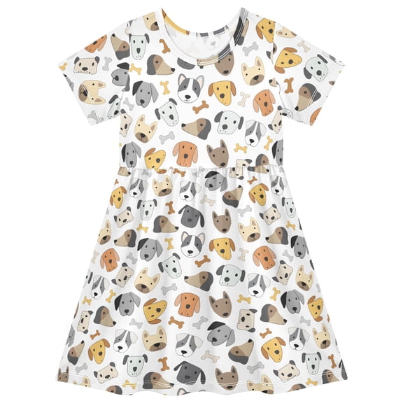 joogoo Cute Puppy Head Girls' Short Sleeve Dress Kids Dresses 5-6T