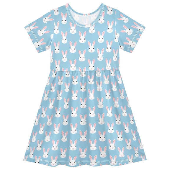 joogoo Cute Rabbit Girls' Short Sleeve Dress Kids Dresses 5-6T