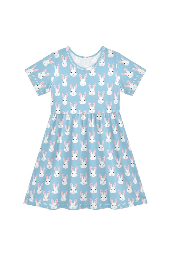 Cute Rabbit Girls' Short Sleeve Dress Kids Dresses 5-6T