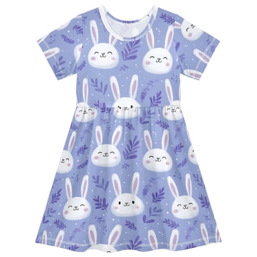 joogoo Cute Rabbit Leaf Girls' Short Sleeve Dress Kids Dresses 5-6T