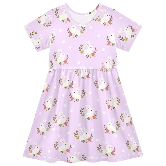 joogoo Cute Rabbit on Flower Girls' Short Sleeve Dress Kids Dresses 5-6T