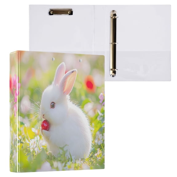 joogoo Cute Rabbit on Grass Hardcover 3 Ring Binder 1.5" Round Rings Interior Pockets Binders Organizer 1 Pack