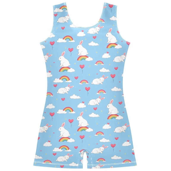 joogoo Cute Rabbit on Rainbow Pattern Girls Leotards Gymnastics Tumbling Outfit Biketard Unitard 9-10Years