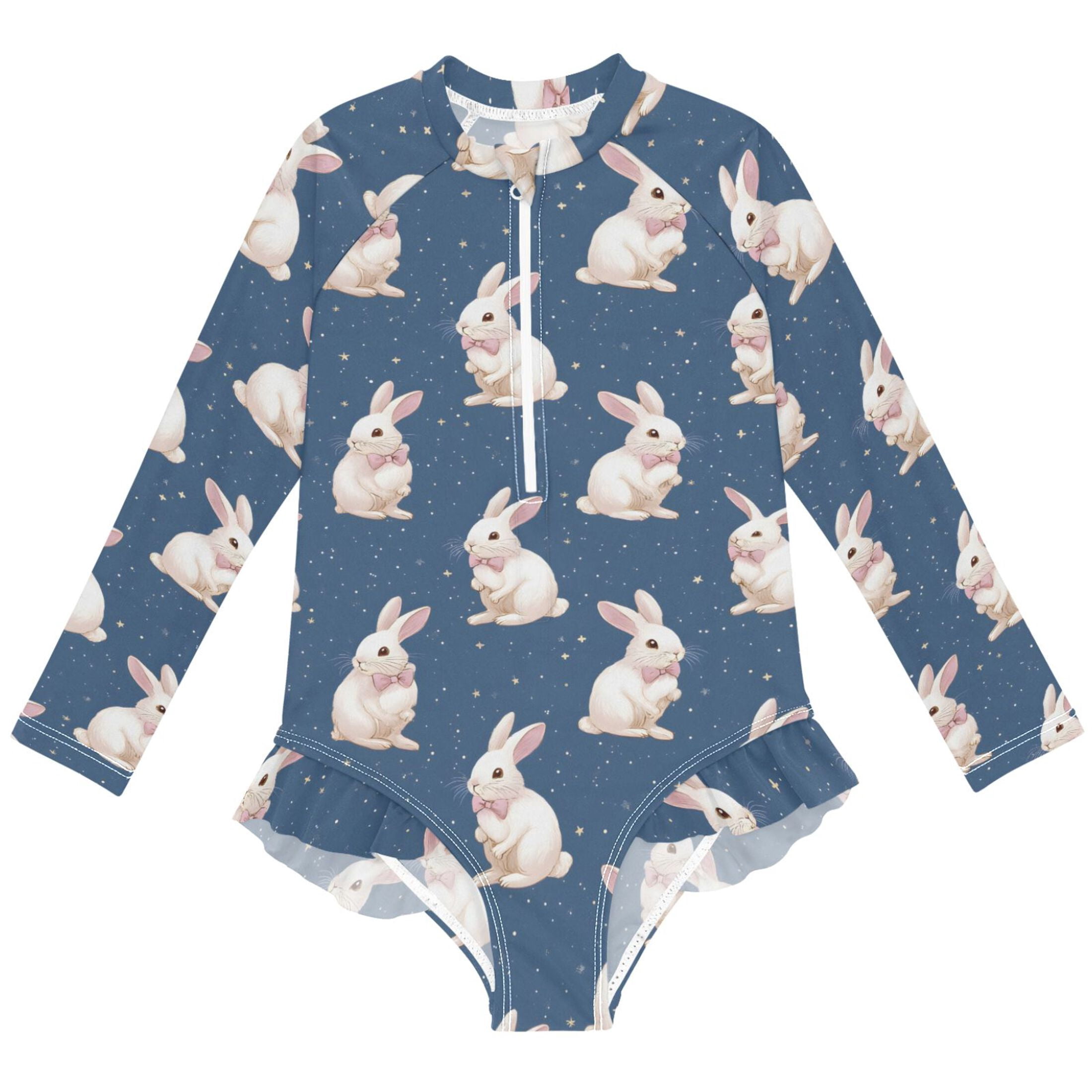 joogoo Cute Rabbit with Bow Pattern Girls One-Piece Swimsuits UPF 50 ...